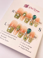 Jade Gold Blush Press-On Acrylic Nails – Medium Coffin Shape