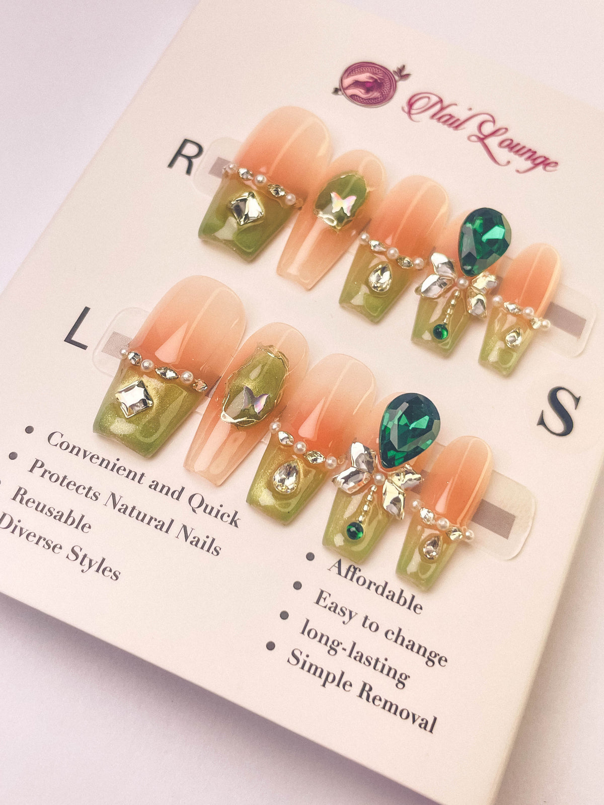 Jade Gold Blush Press-On Acrylic Nails – Medium Coffin Shape