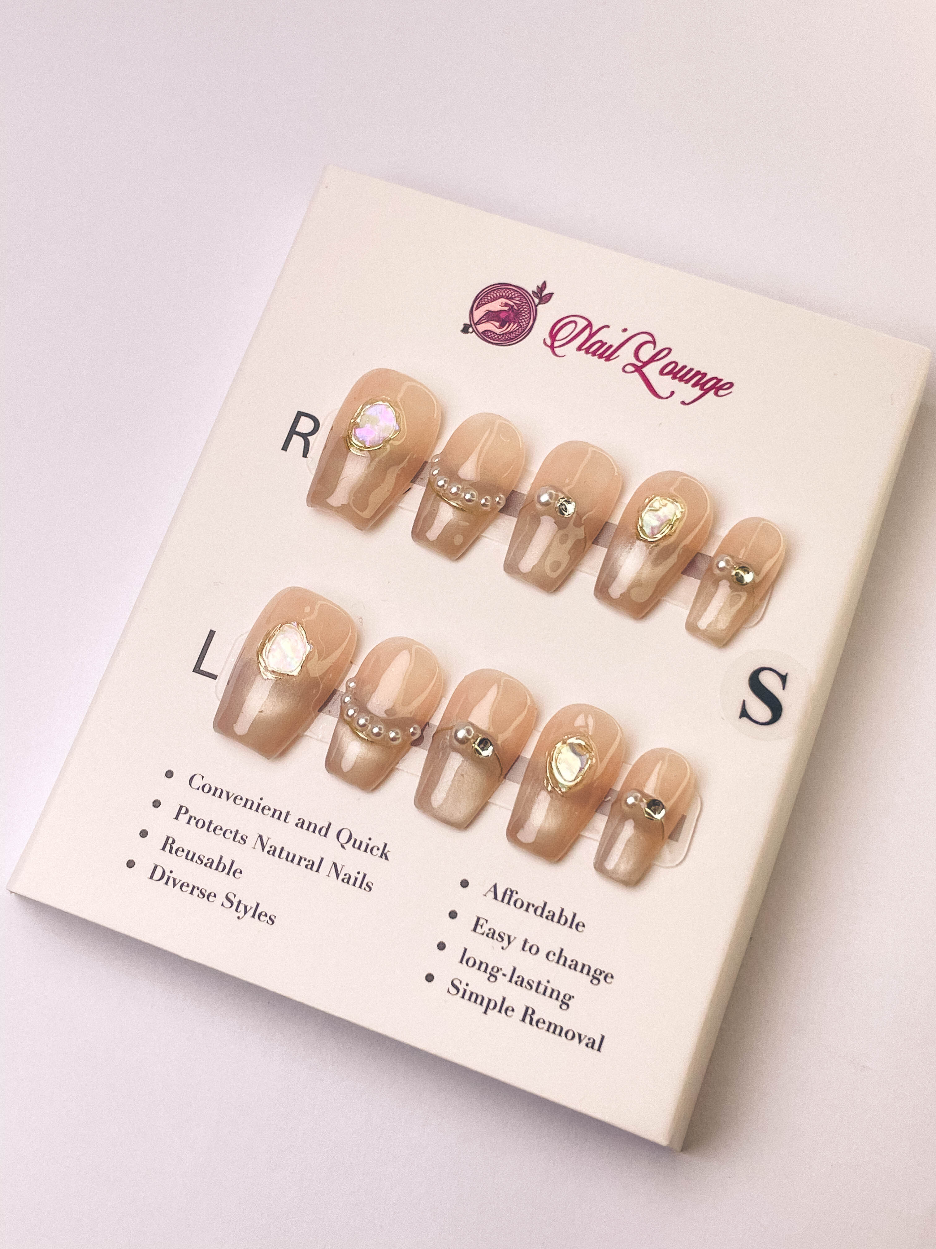 Pearl Ripple Press-On Acrylic Nails – Medium Coffin Shape
