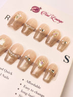 Pearl Ripple Press-On Acrylic Nails – Medium Coffin Shape