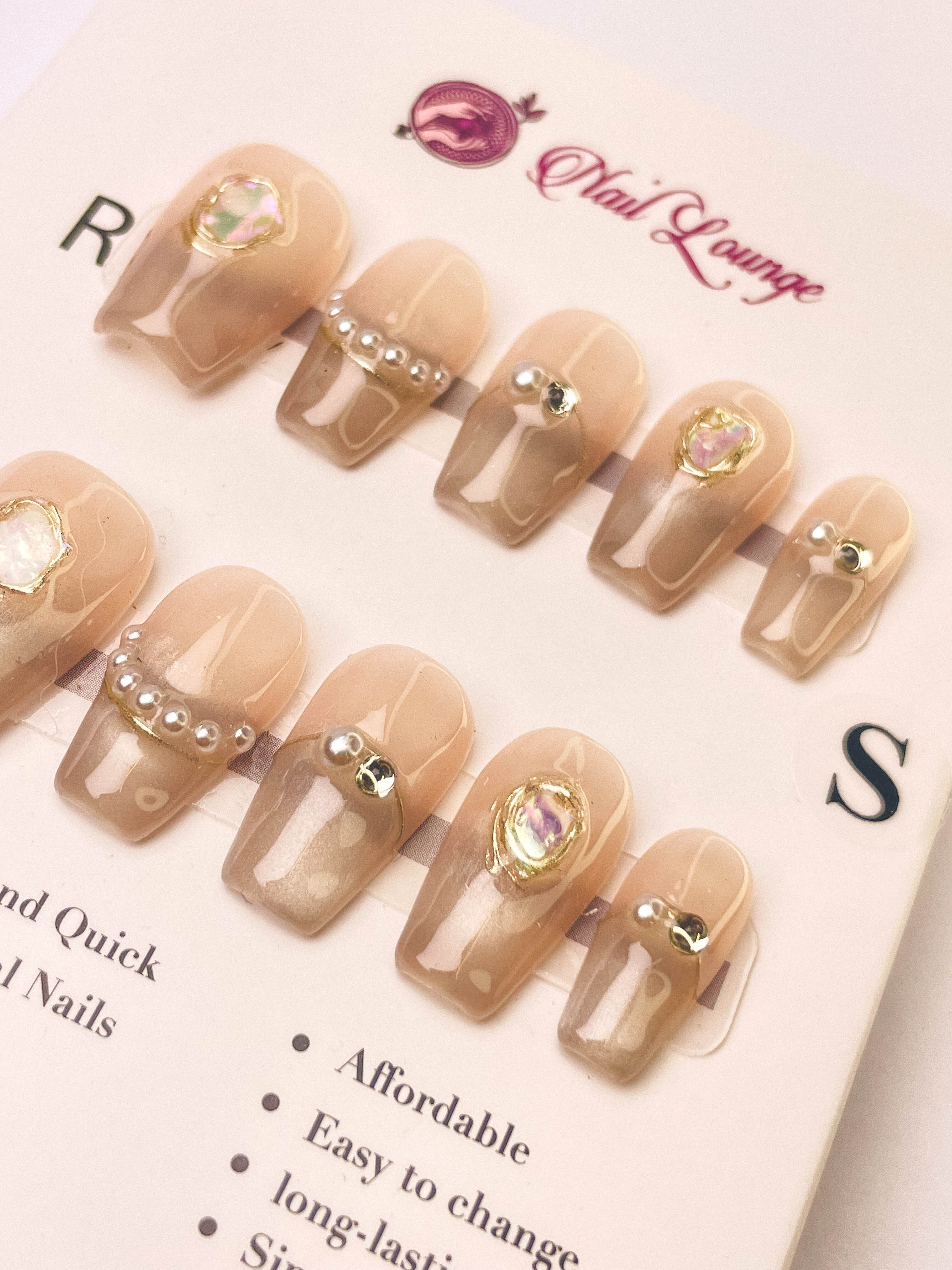 Pearl Ripple Press-On Acrylic Nails – Medium Coffin Shape