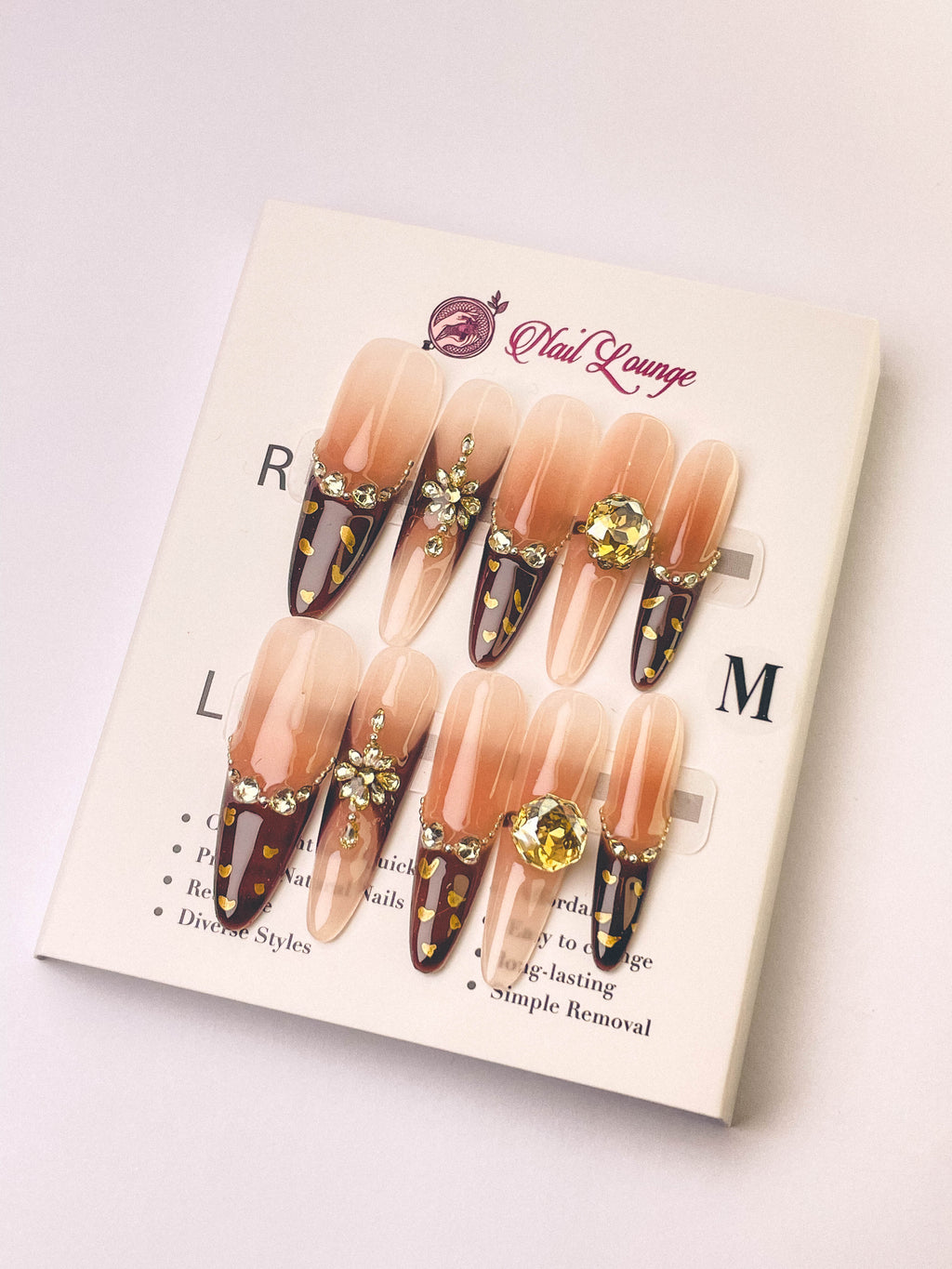 Pink Brown Luxe Gem Press-On Acrylic Nails – Thin Stiletto Shape