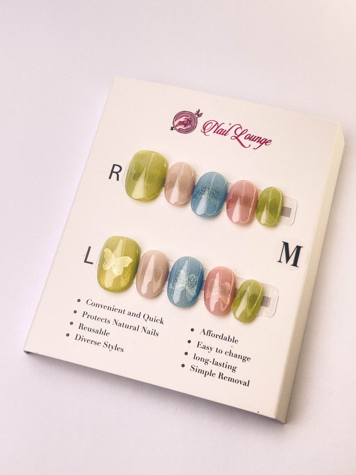 Iridescent Butterfly Press-On Acrylic Nails – XS Oval Shape