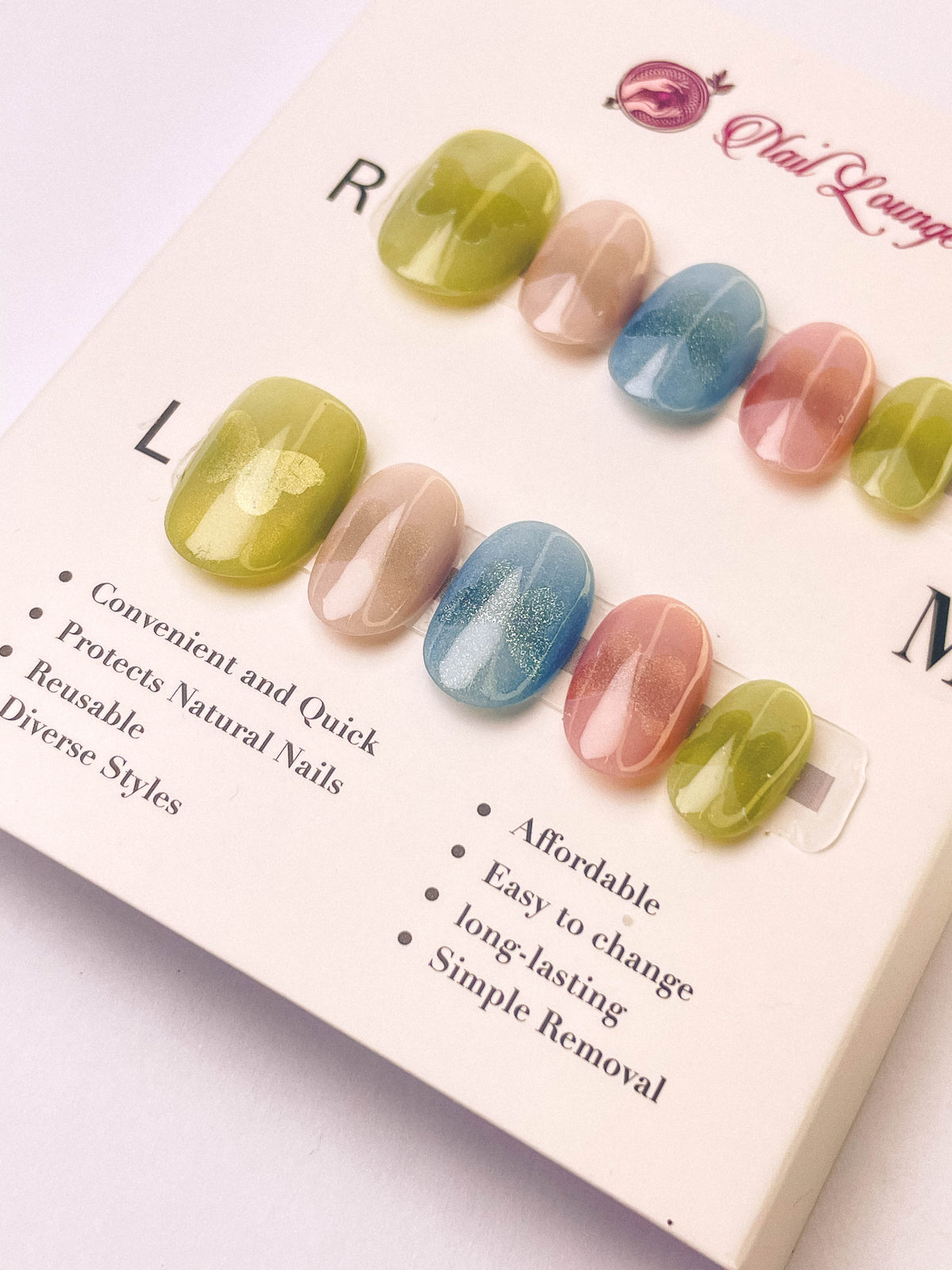 Iridescent Butterfly Press-On Acrylic Nails – XS Oval Shape