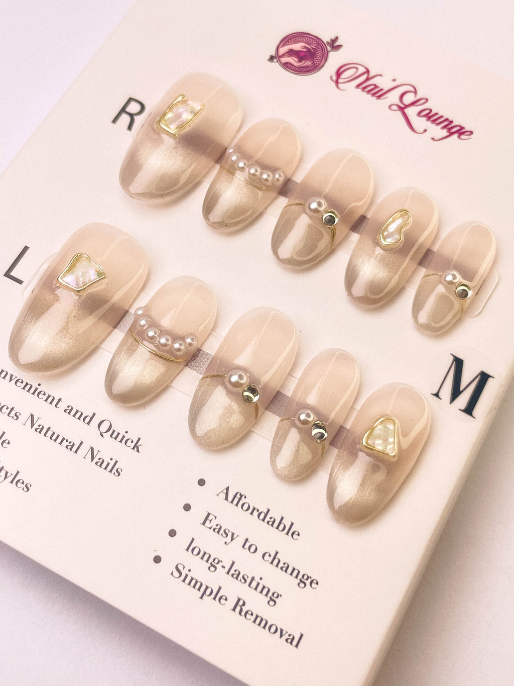Pearl Ripple Press-On Acrylic Nails – Medium Oval Shape