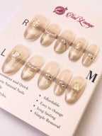 Pearl Ripple Press-On Acrylic Nails – Medium Oval Shape