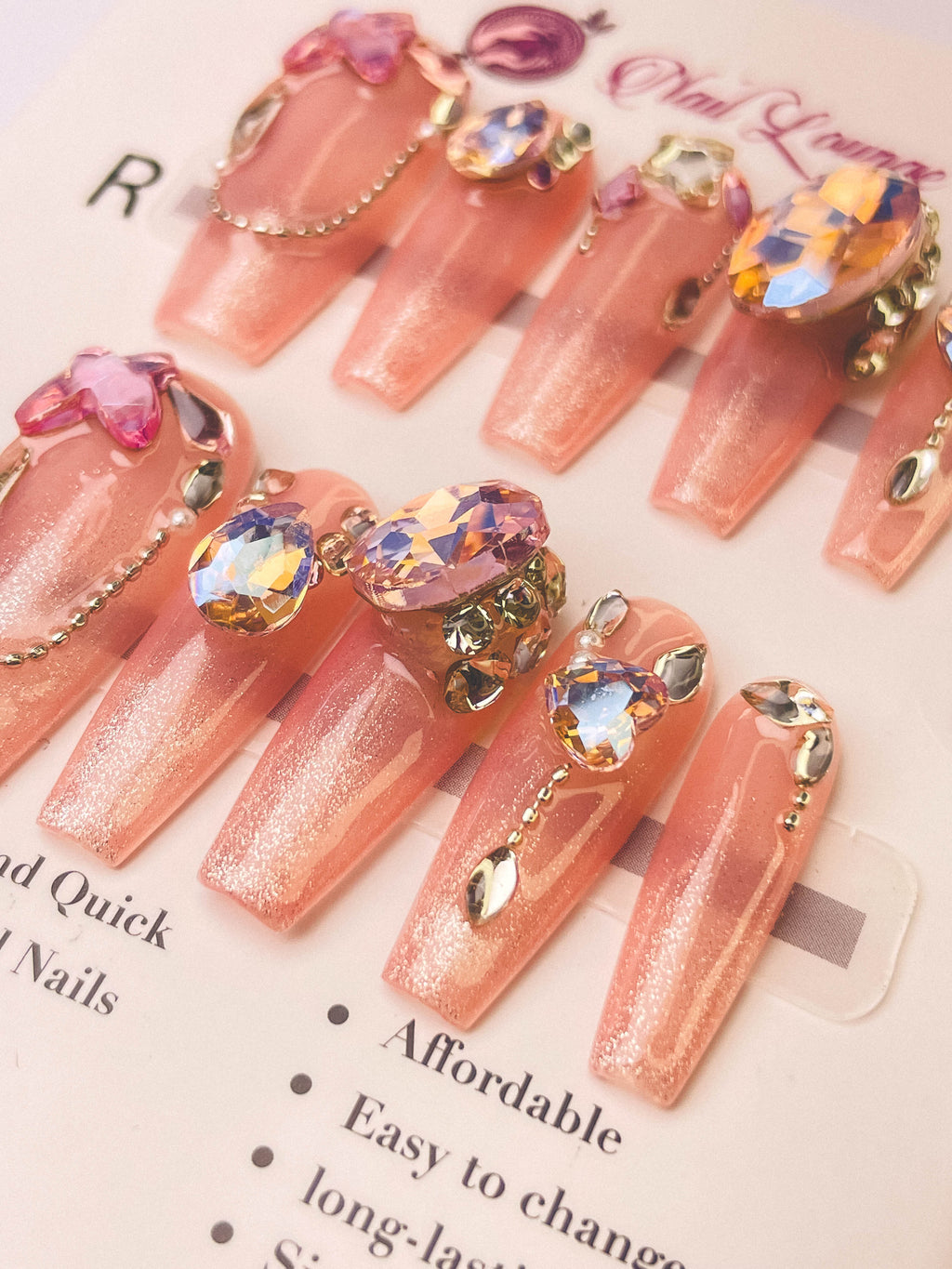Luxe Detailed Craft Press-On Acrylic Nails – XL Coffin Shape
