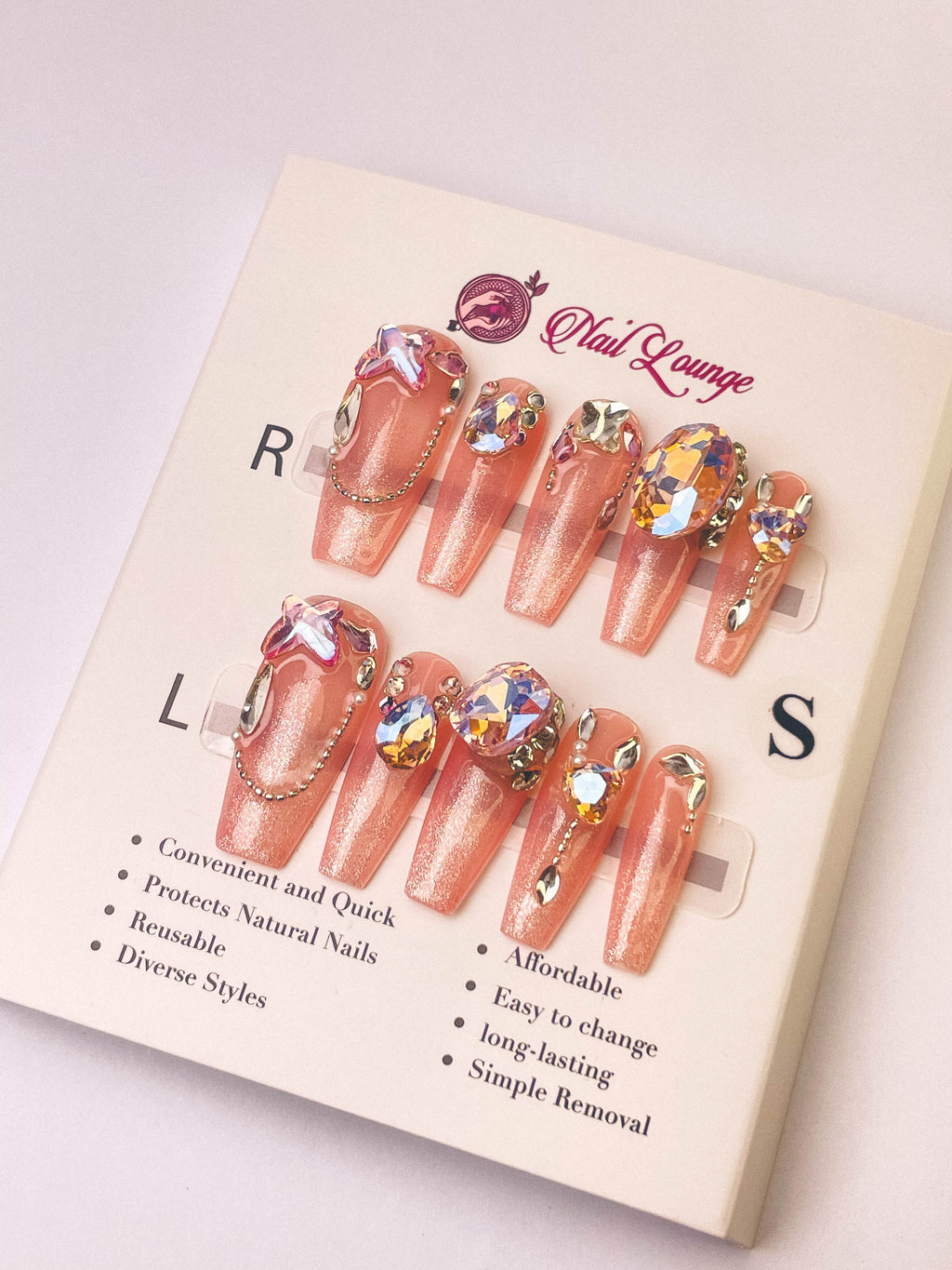 Luxe Detailed Craft Press-On Acrylic Nails – XL Coffin Shape