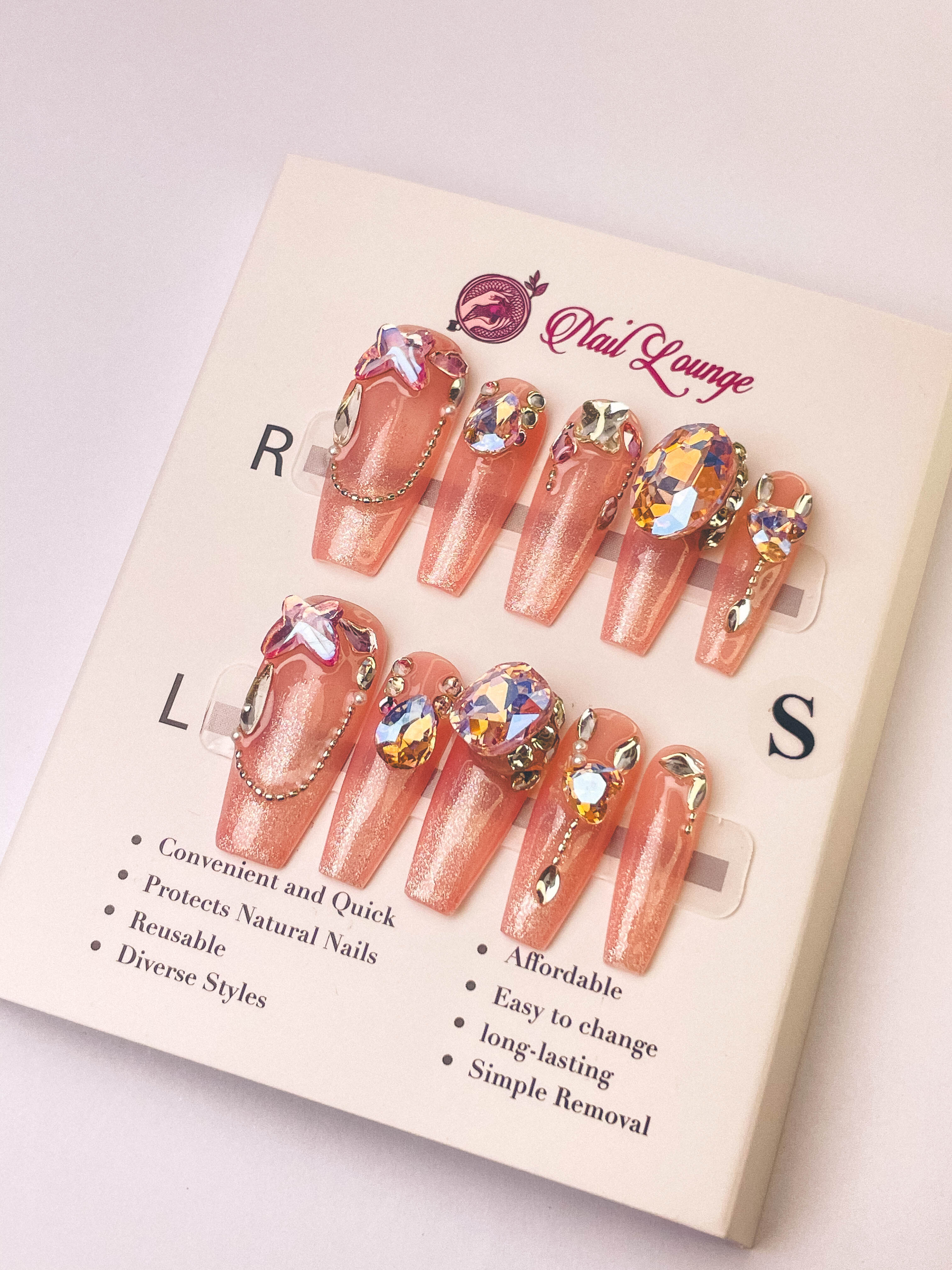 Luxe Detailed Craft Press-On Acrylic Nails – XL Coffin Shape