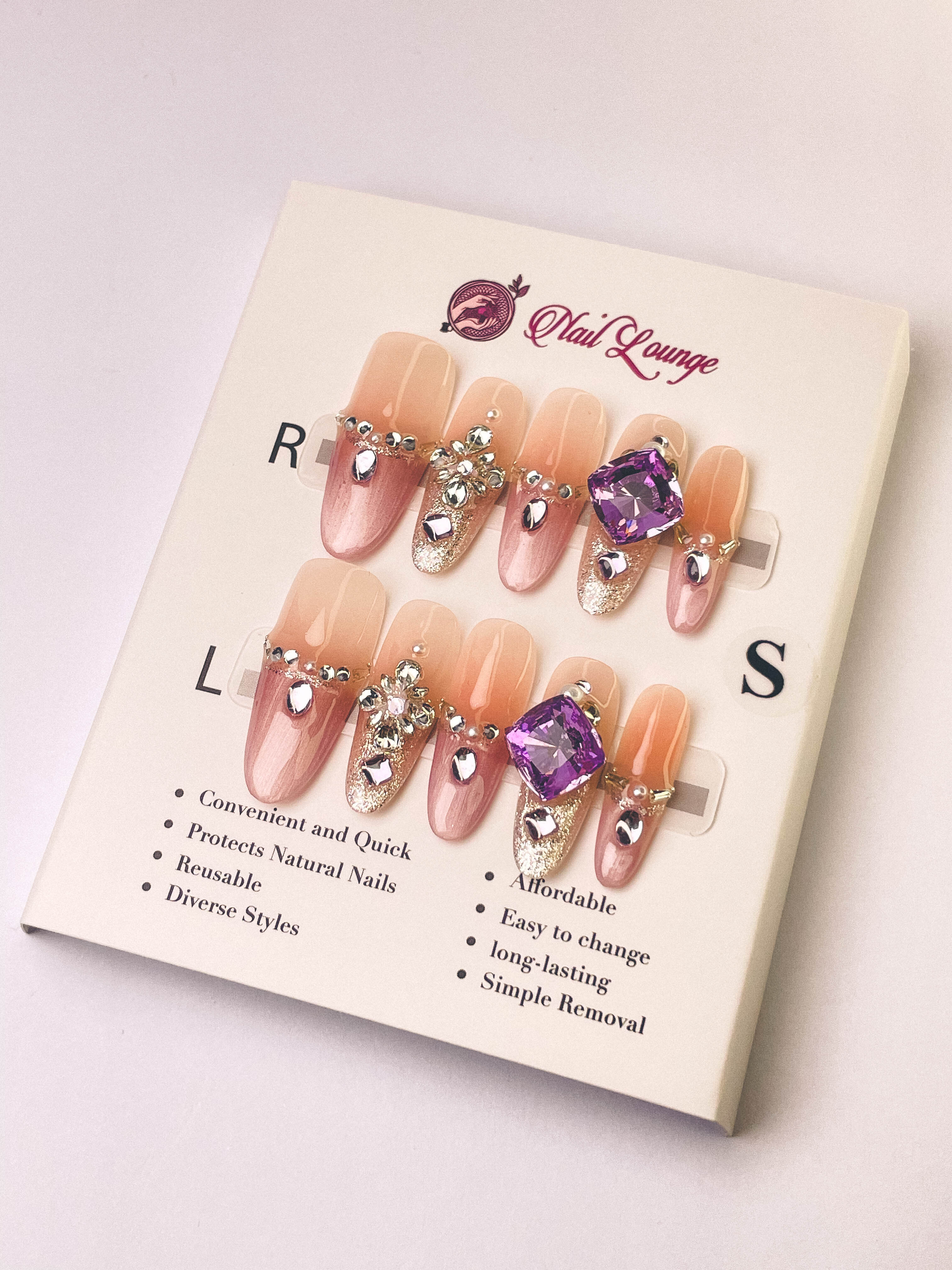 Amethyst Glow Press-On Acrylic Nails – Long Oval Shape