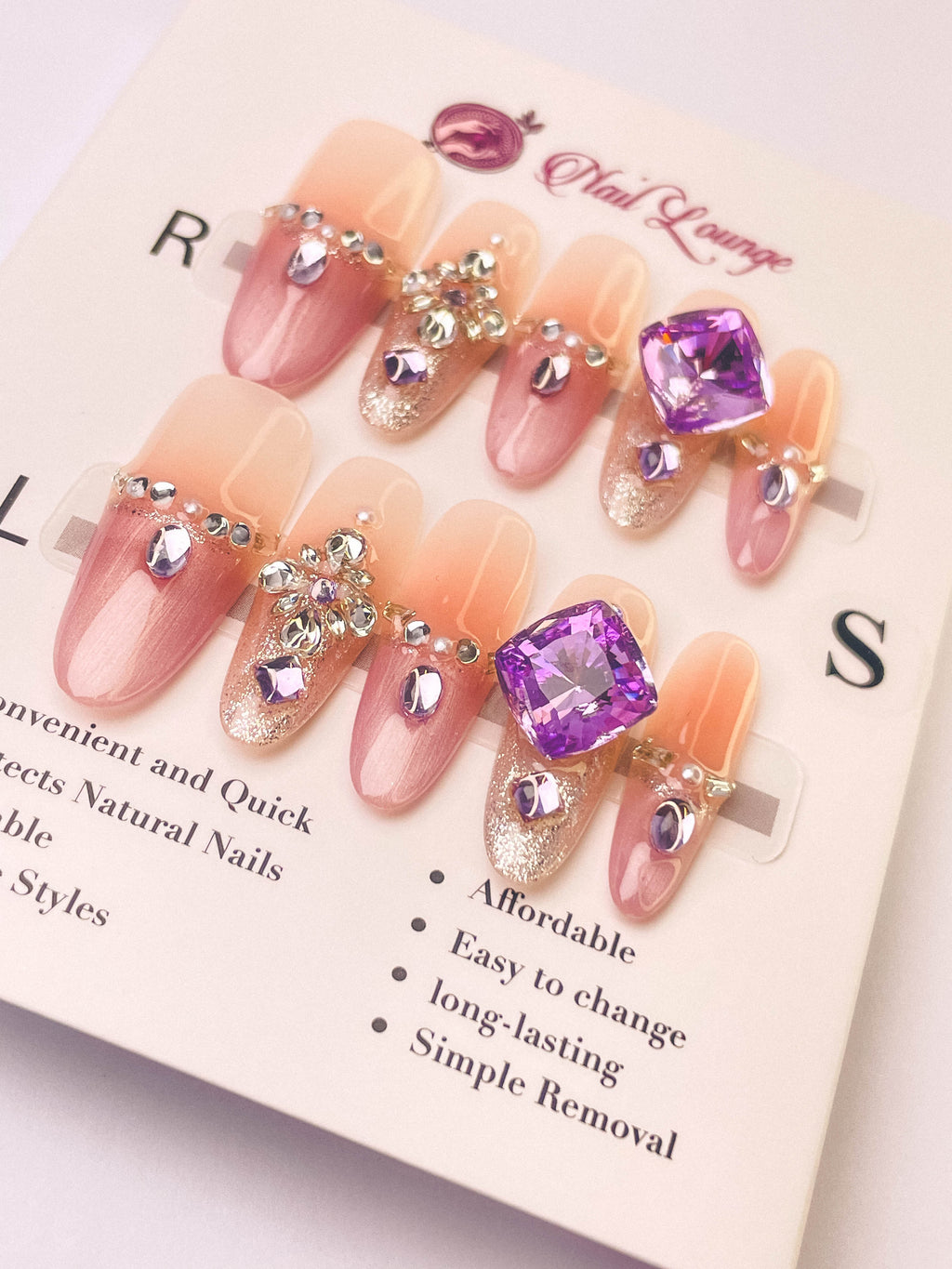 Amethyst Glow Press-On Acrylic Nails – Long Oval Shape