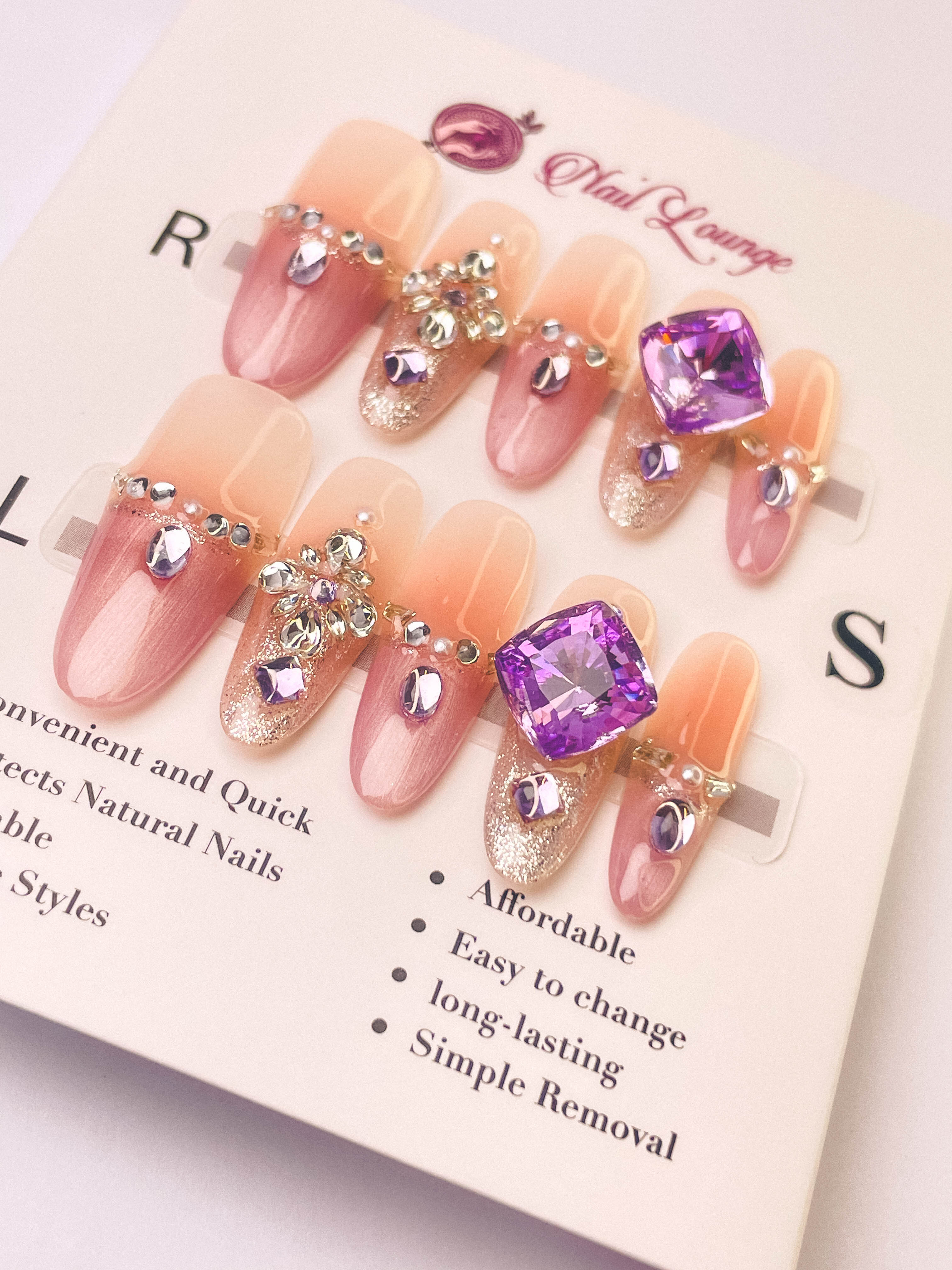 Amethyst Glow Press-On Acrylic Nails – Long Oval Shape