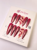 Red Little Snake Press-On Acrylic Nails – Long Teardrop Shape