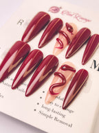 Red Little Snake Press-On Acrylic Nails – Long Teardrop Shape