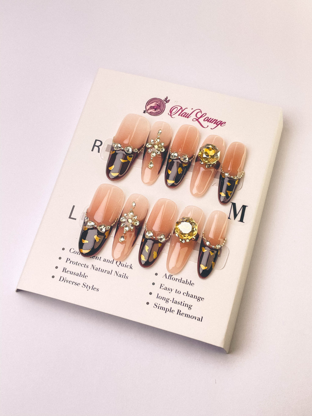Pink Brown Luxe Gem Press-On Acrylic Nails – Long Oval Shape