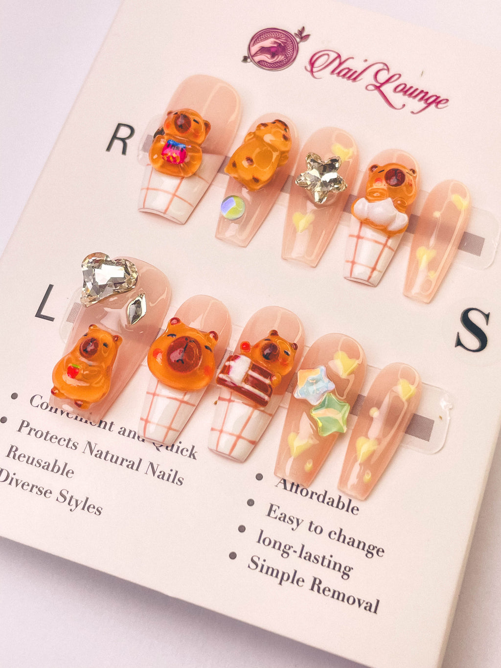 Capybara Press-On Acrylic Nails – Medium Coffin Shape