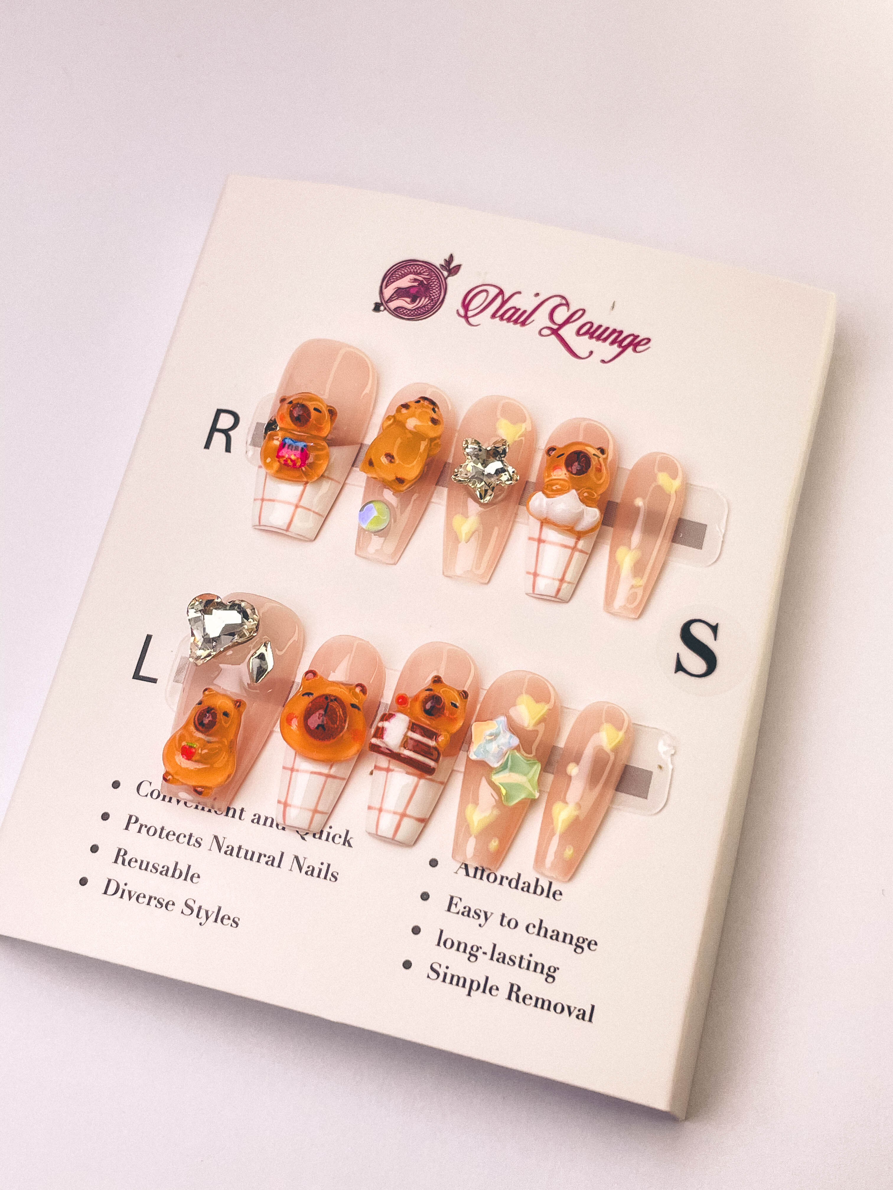 Capybara Press-On Acrylic Nails – Medium Coffin Shape