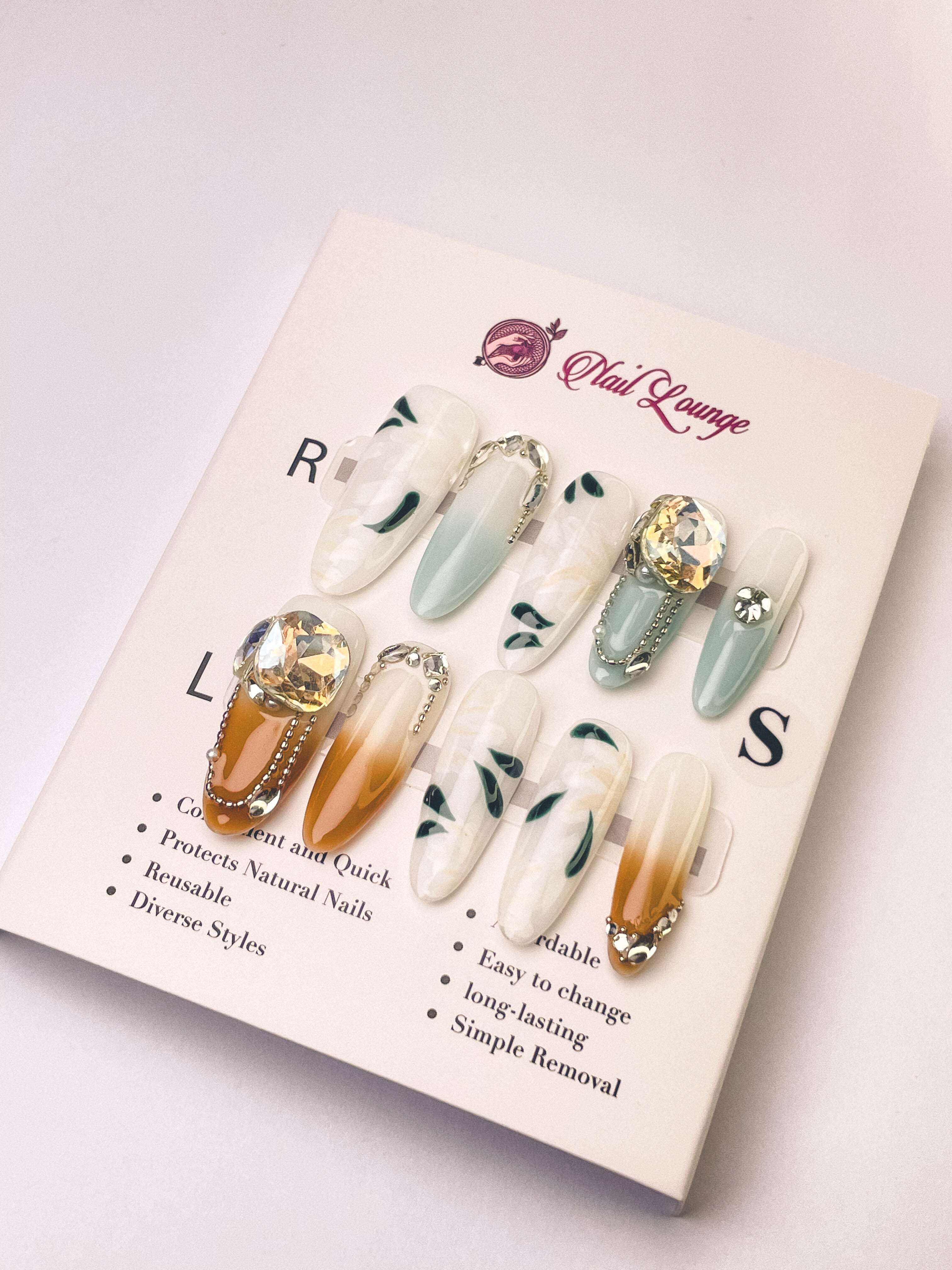New Chinese Style Press-On Acrylic Nails – Long Oval Shape