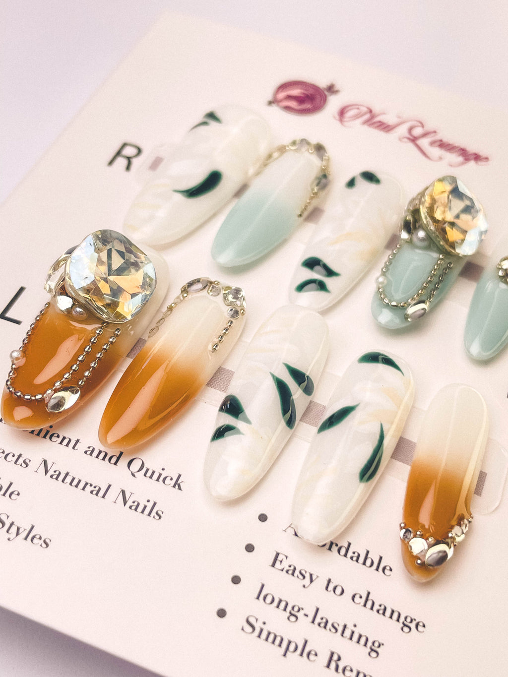 New Chinese Style Press-On Acrylic Nails – Long Oval Shape
