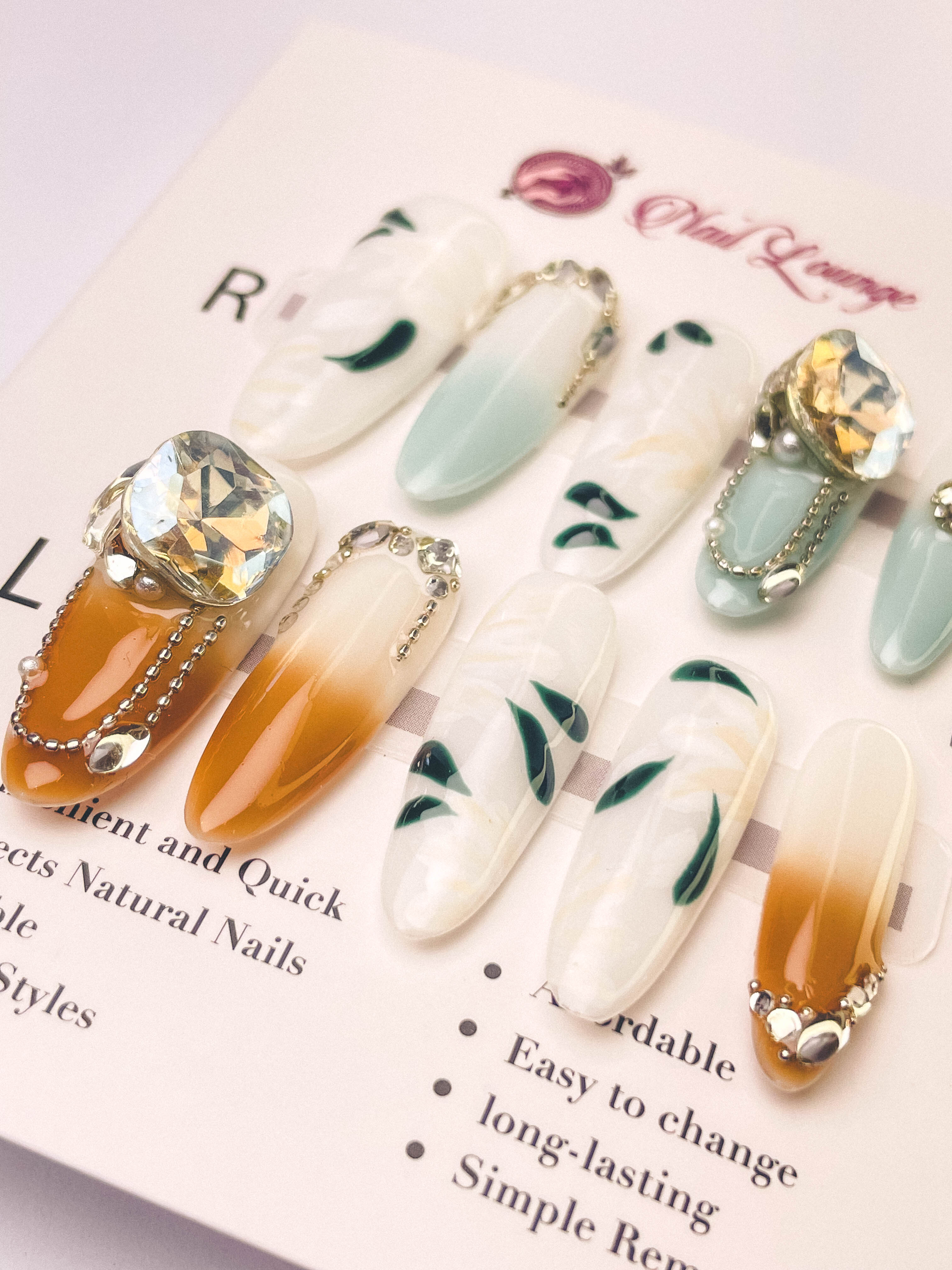 New Chinese Style Press-On Acrylic Nails – Long Oval Shape