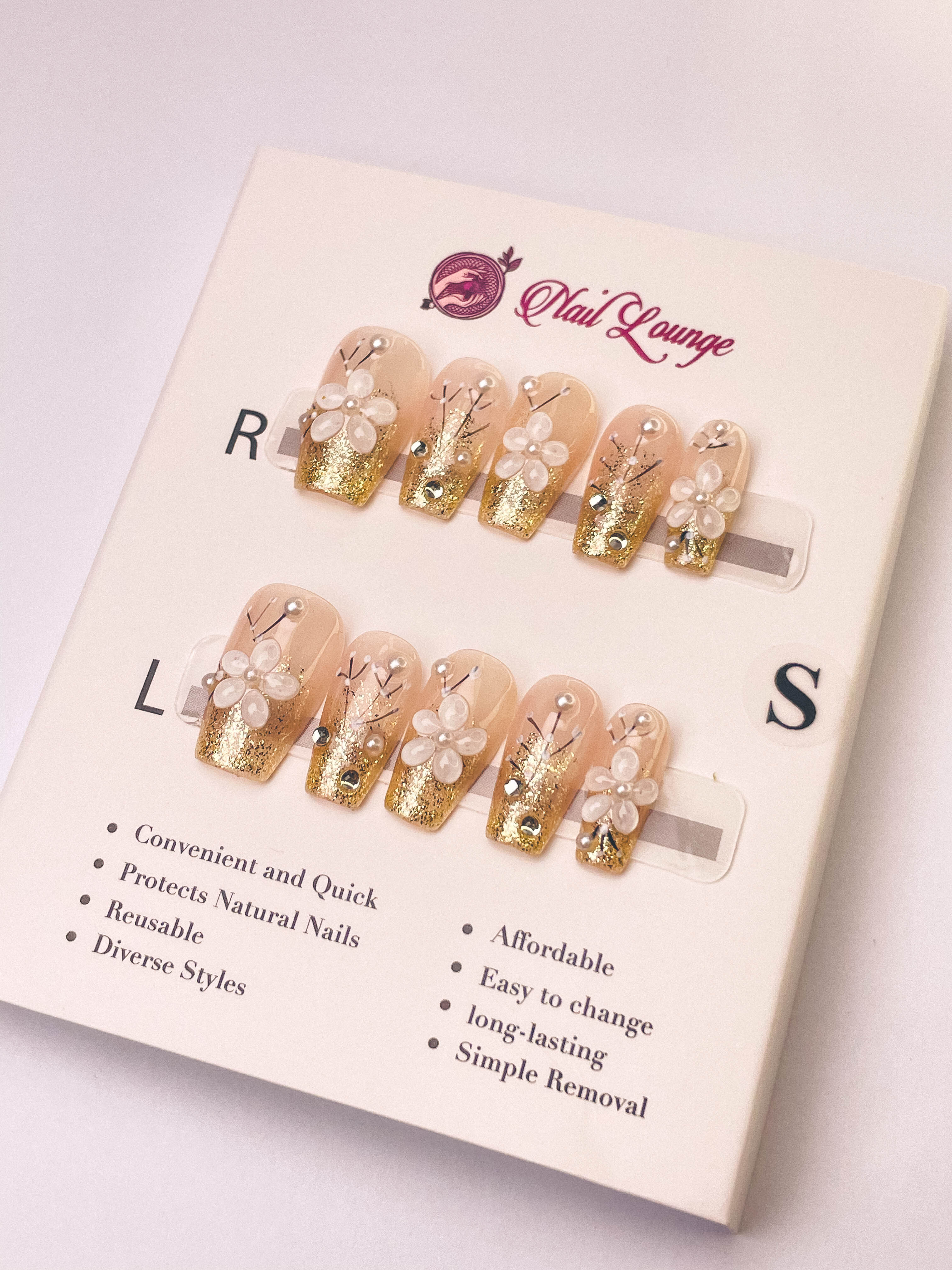 Cinnamon Flower Press-On Acrylic Nails – Short Coffin Shape
