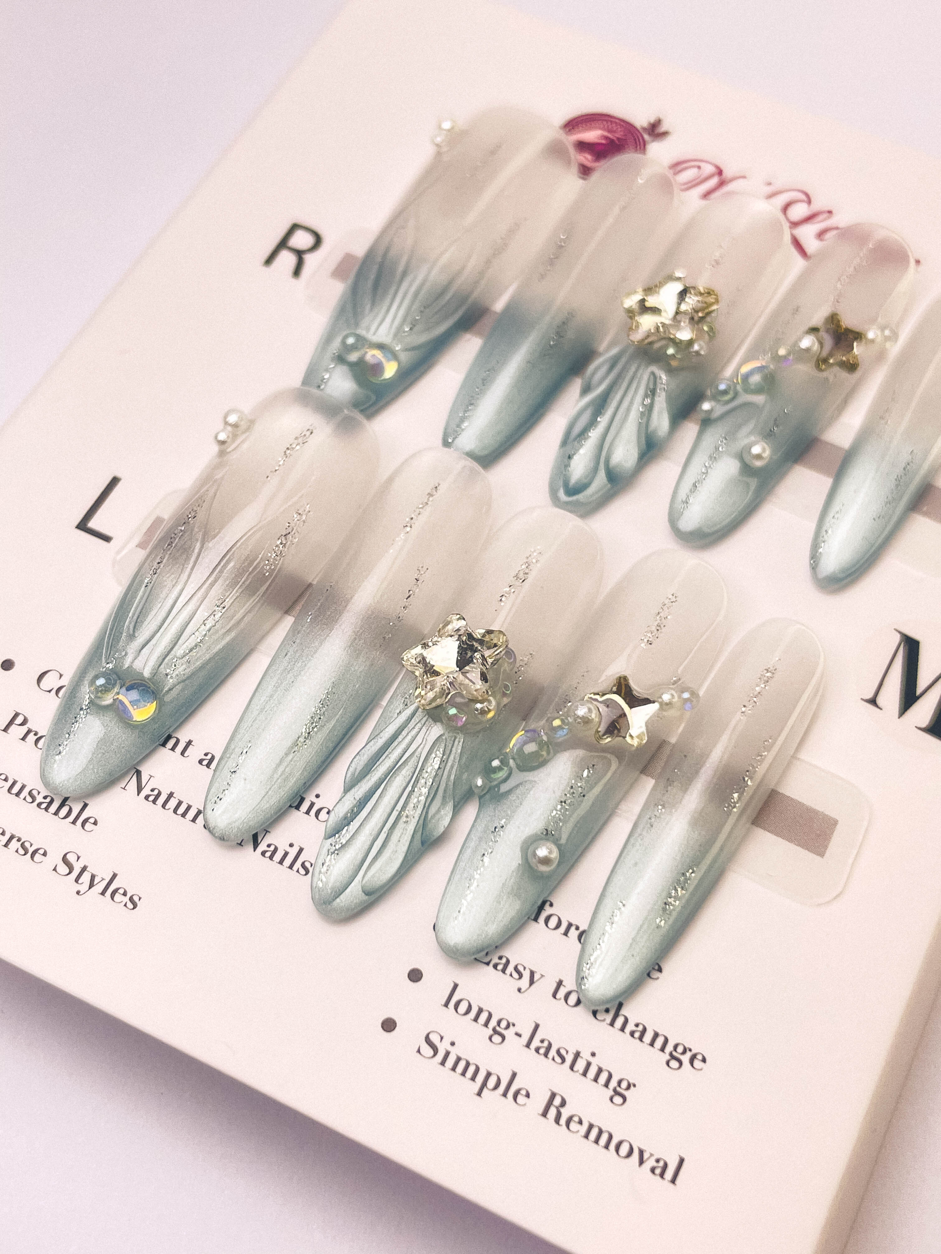 Legend of the Sea Press-On Acrylic Nails – Thin Stiletto Shape