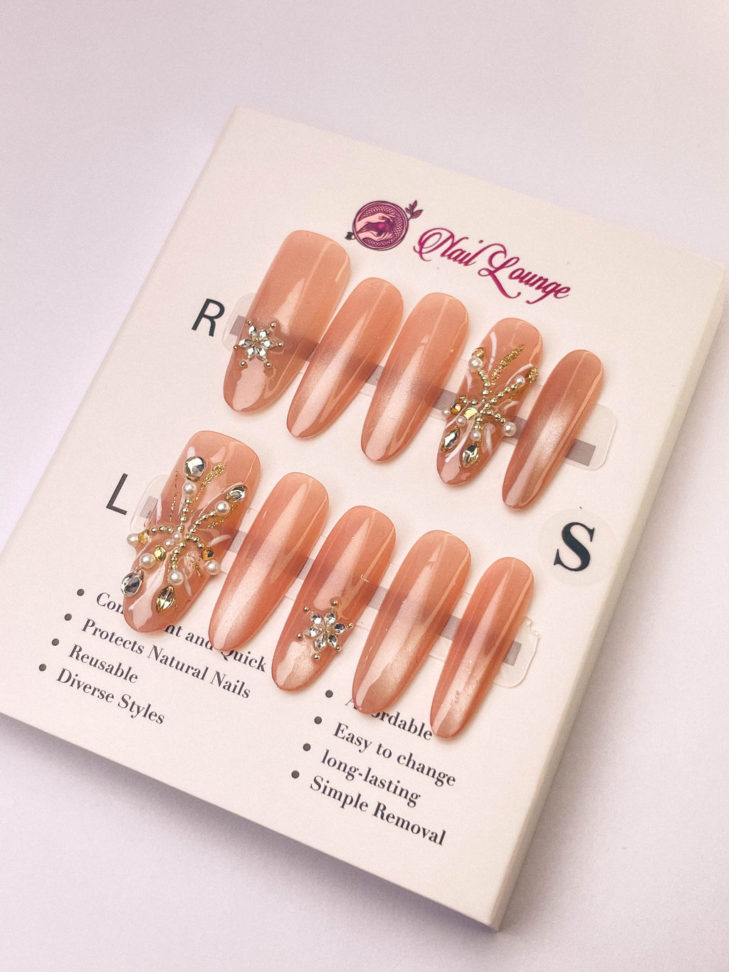 Nude Pink Luxe Gem Press-On Acrylic Nails – Long Oval Shape