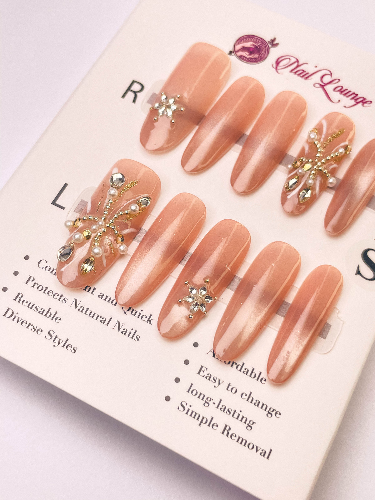 Nude Pink Luxe Gem Press-On Acrylic Nails – Long Oval Shape