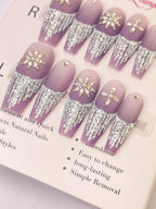 Snowflake Sugar Press-On Acrylic Nails – XL Coffin Shape
