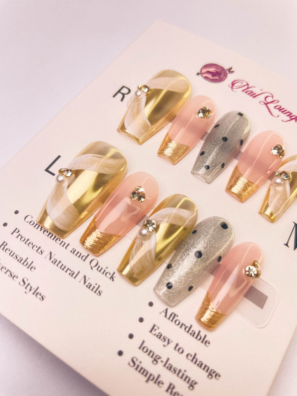 Polka Dot Dress Press-On Acrylic Nails – Medium Coffin Shape