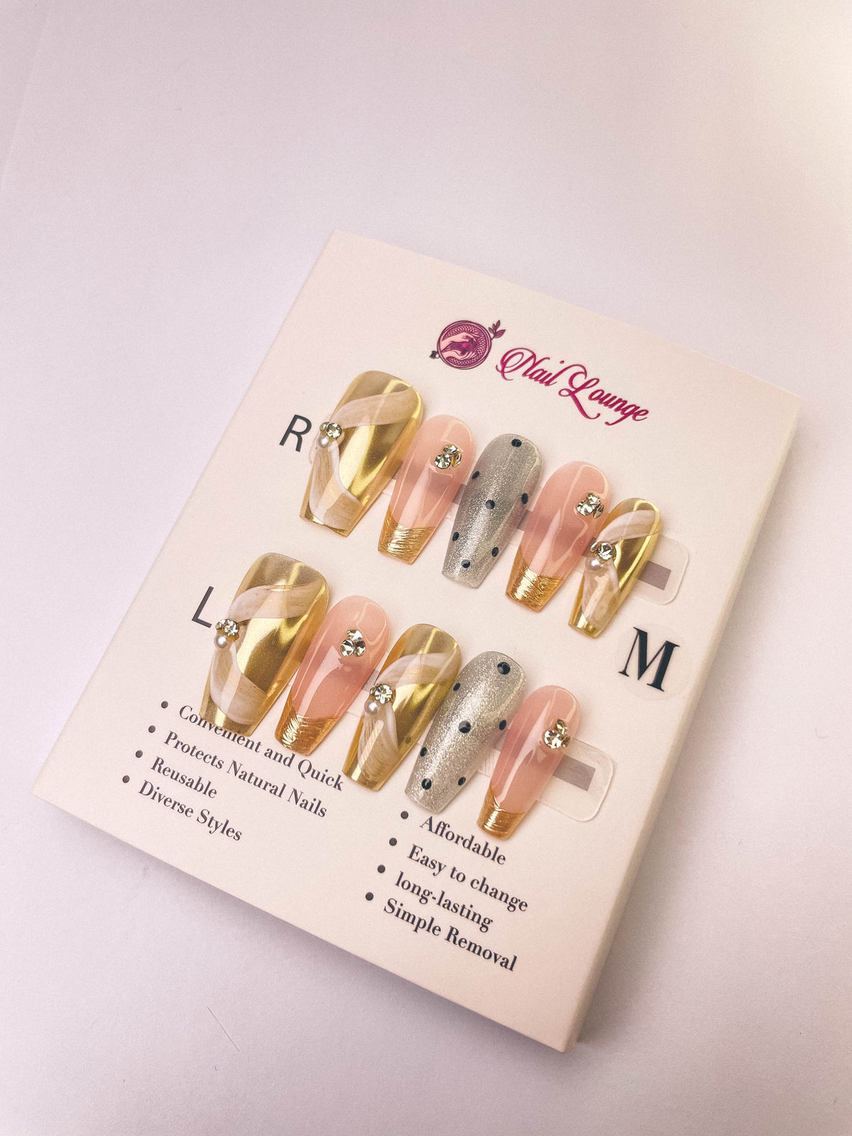 Polka Dot Dress Press-On Acrylic Nails – Medium Coffin Shape