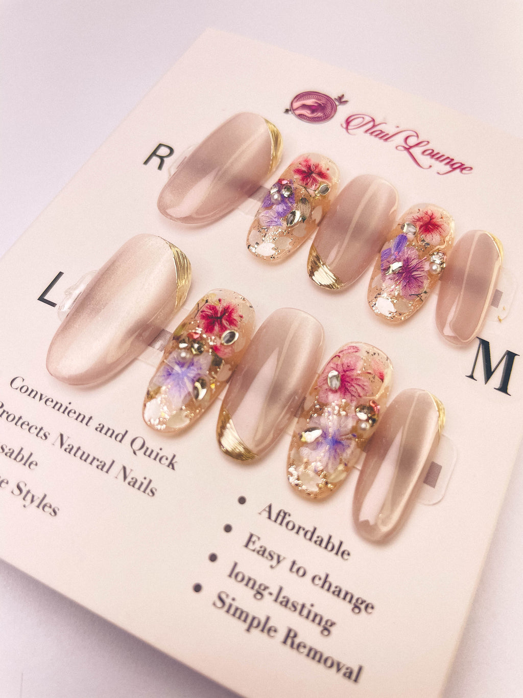 Blooming Love Words Press-On Acrylic Nails – Medium Oval Shape