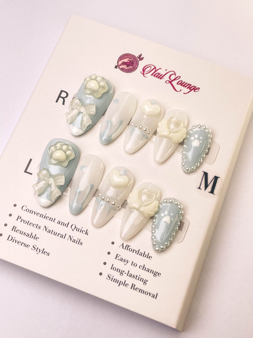 Milky Blue Bear Press-On Acrylic Nails – Almond Shape
