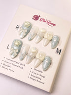 Milky Blue Bear Press-On Acrylic Nails – Almond Shape