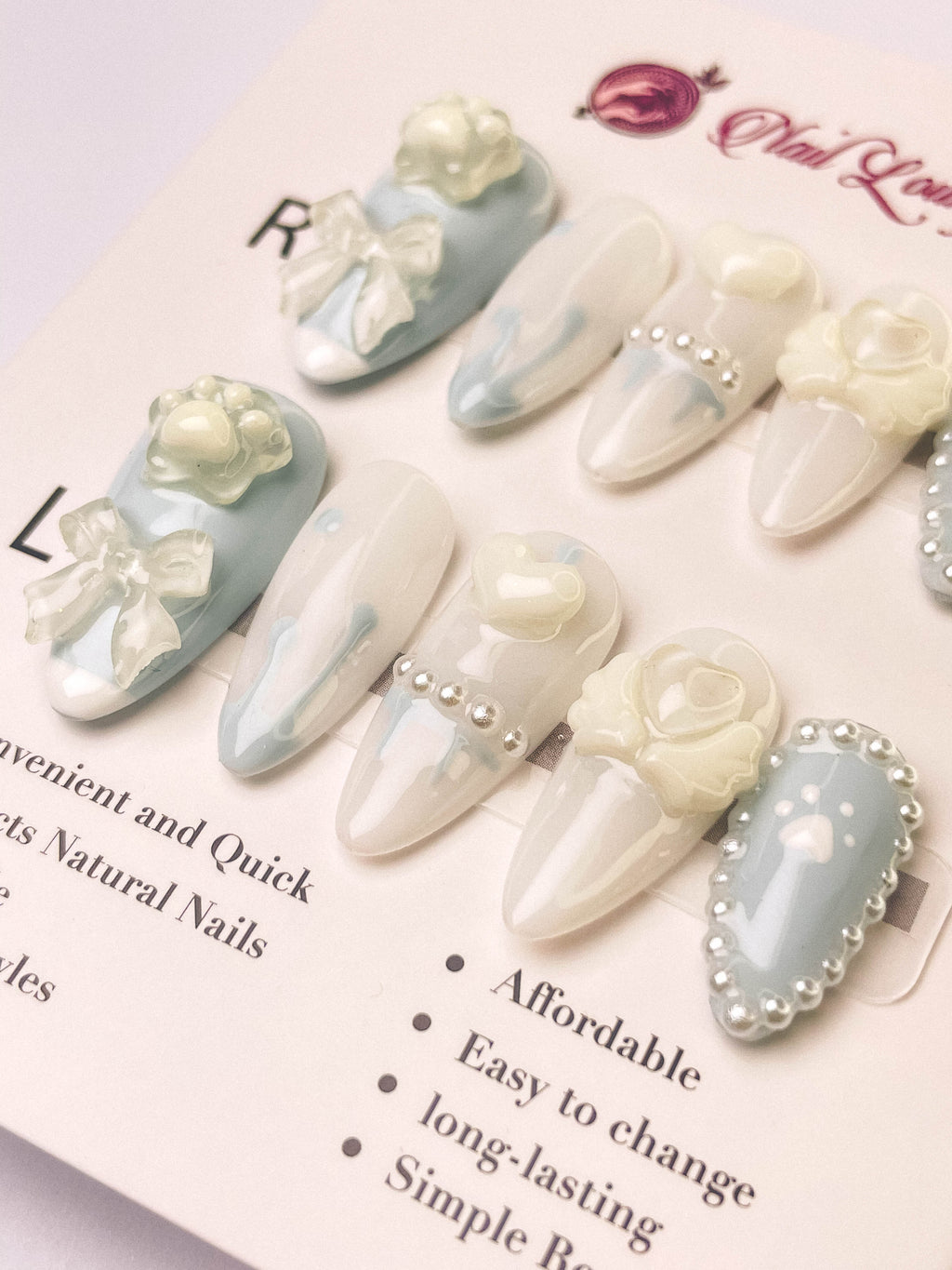 Milky Blue Bear Press-On Acrylic Nails – Almond Shape