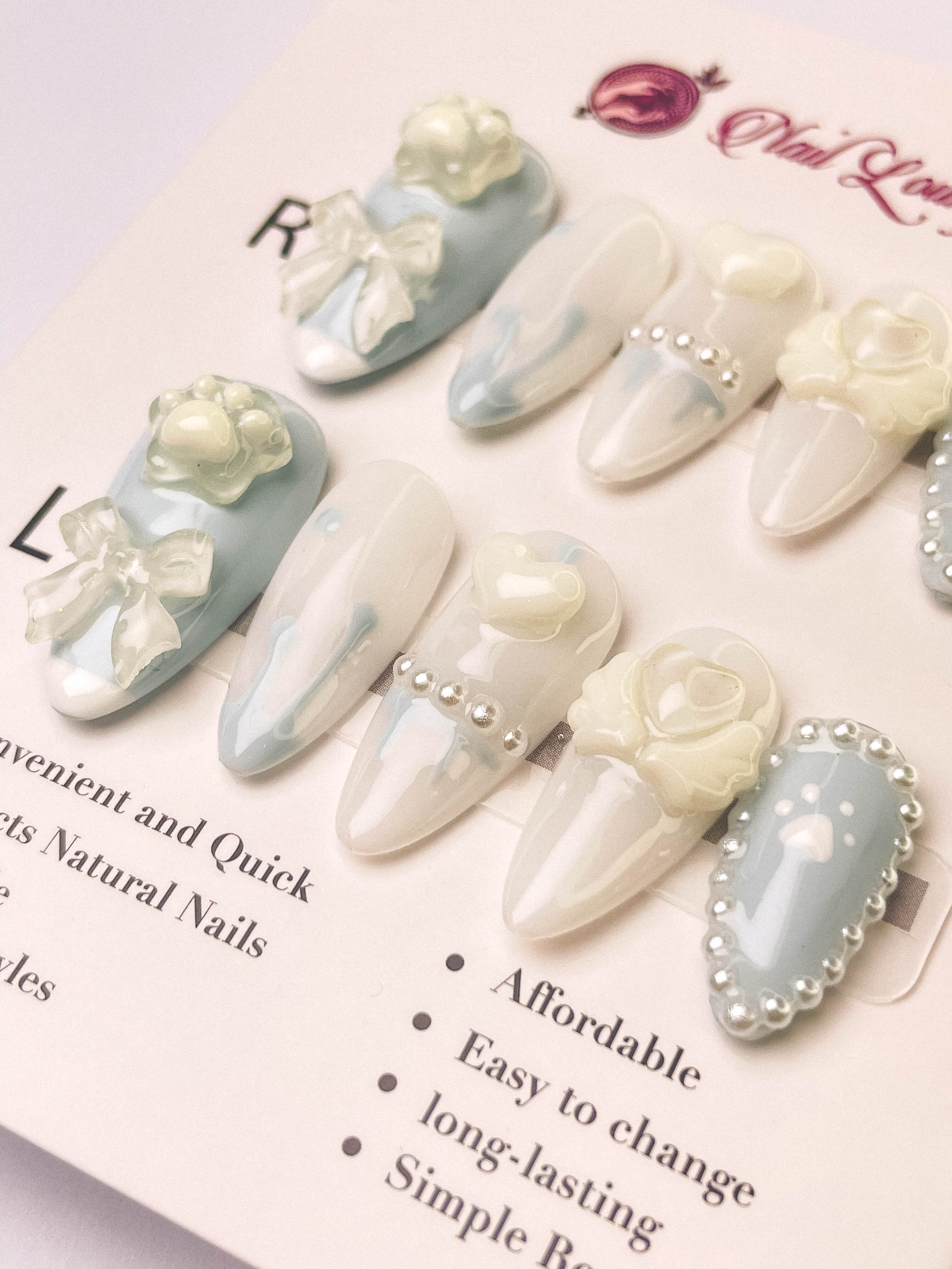 Milky Blue Bear Press-On Acrylic Nails – Almond Shape