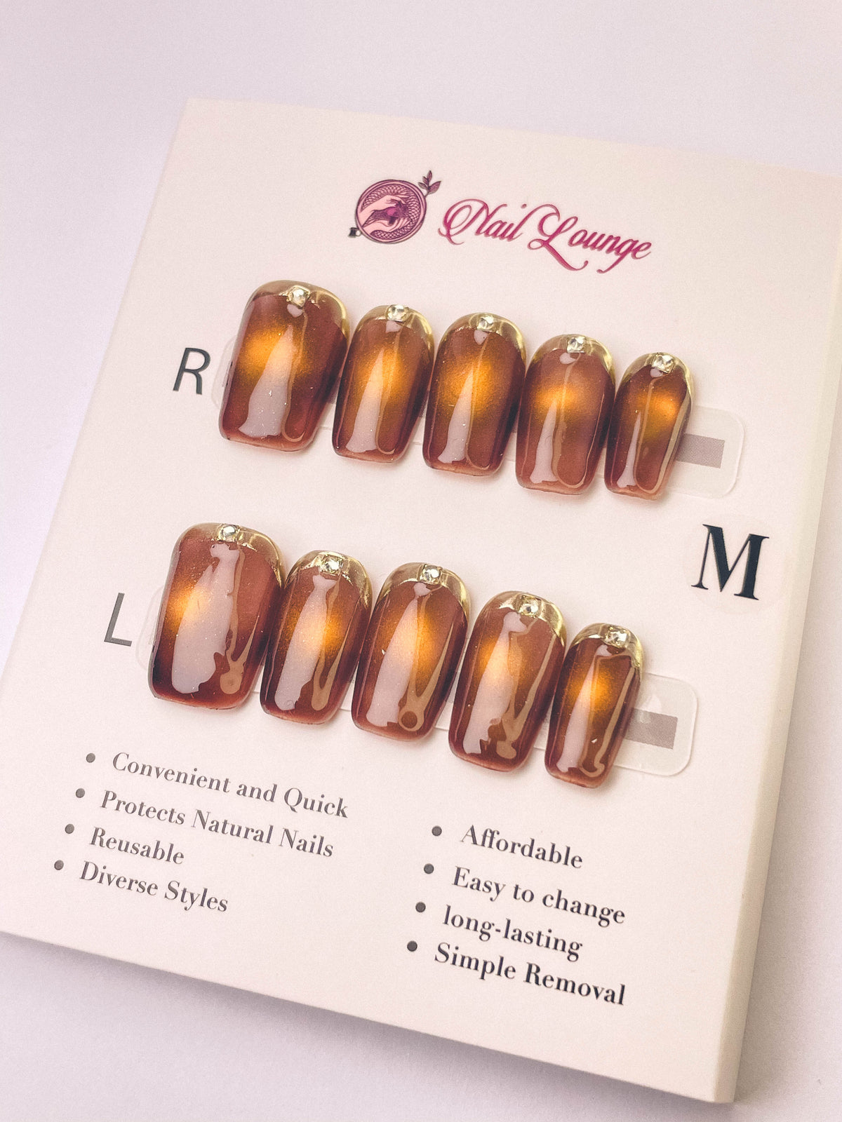 Caramel Gem Rays Press-On Acrylic Nails – Short Square Shape