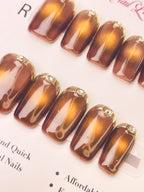 Caramel Gem Rays Press-On Acrylic Nails – Short Square Shape
