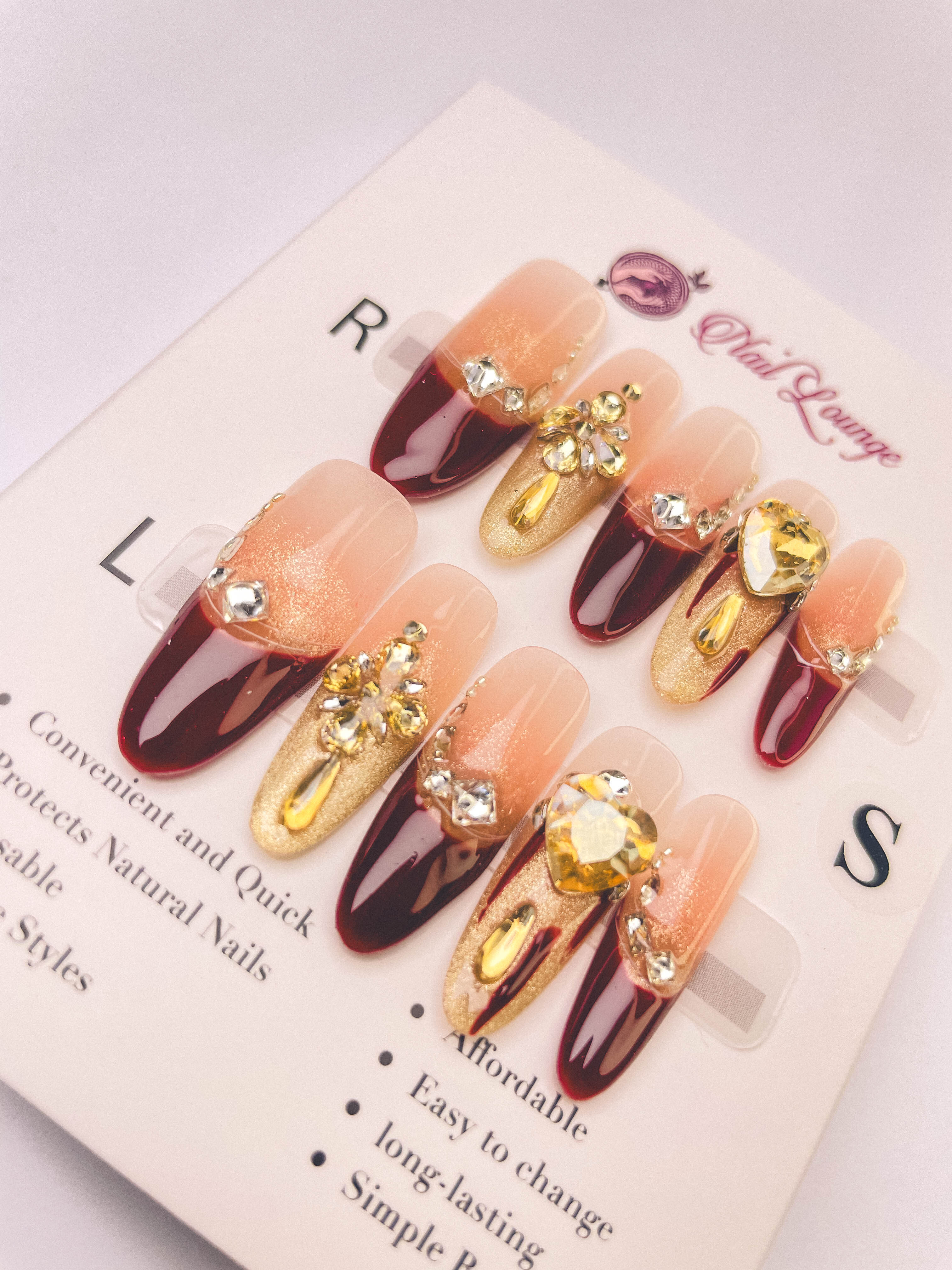 Golden Flame Crown Press-On Acrylic Nails – Long Oval Shape