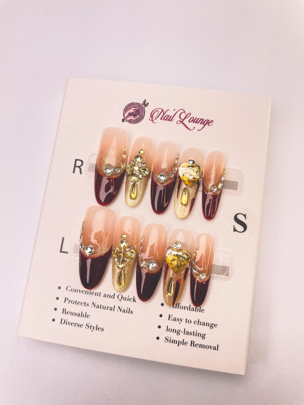 Golden Flame Crown Press-On Acrylic Nails – Long Oval Shape