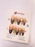 Golden Flame Crown Press-On Acrylic Nails – Long Oval Shape