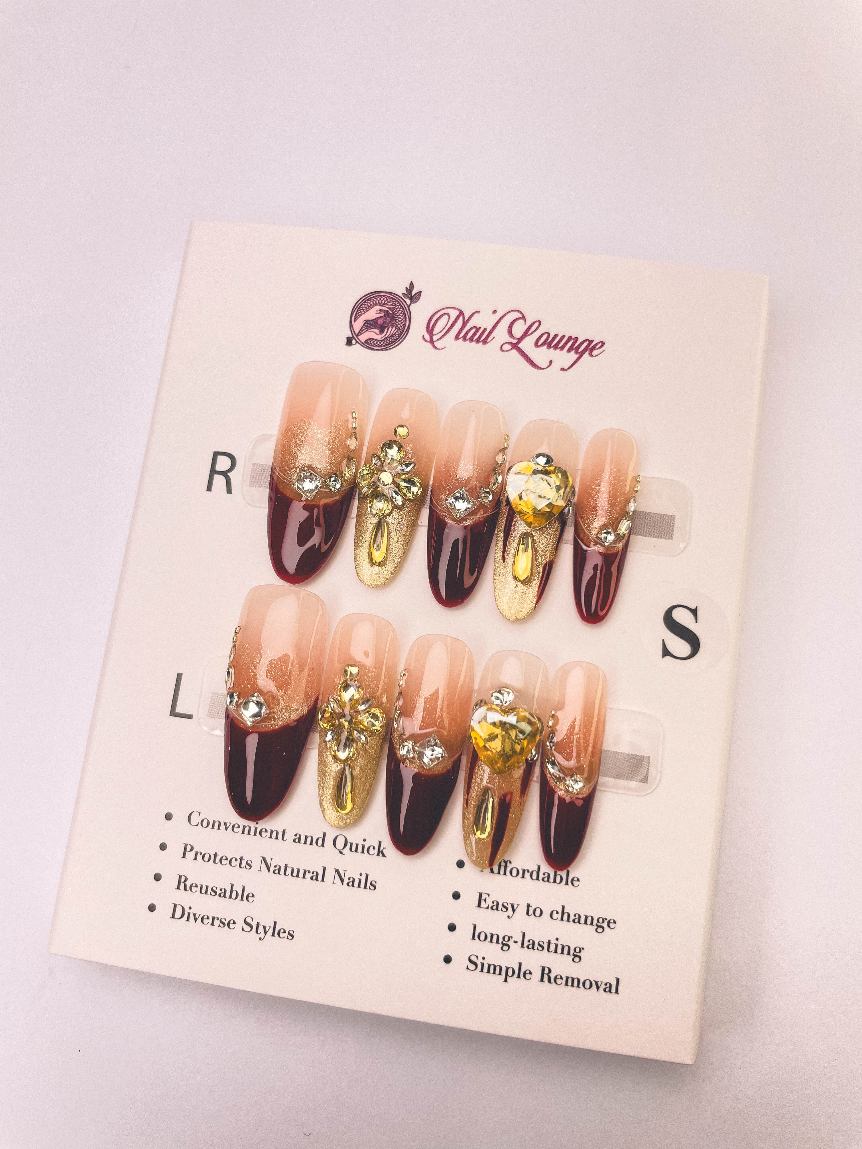 Golden Flame Crown Press-On Acrylic Nails – Long Oval Shape