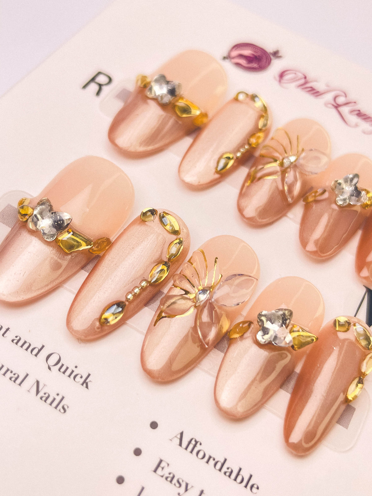 Dead Leaf Butterfly Press-On Acrylic Nails – Medium Oval Shape