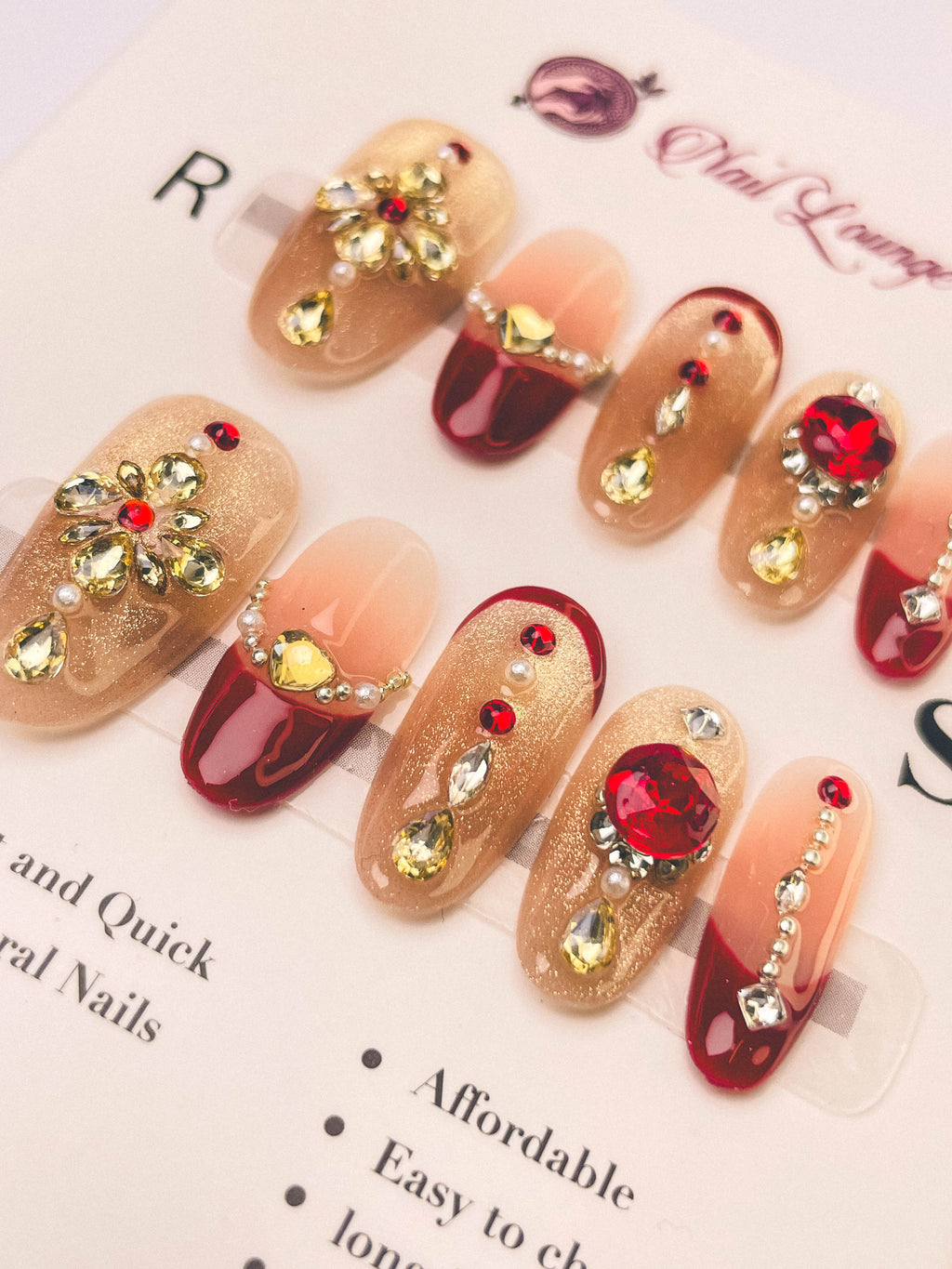 Golden Rose Gem Press-On Acrylic Nails – Short Oval Shape