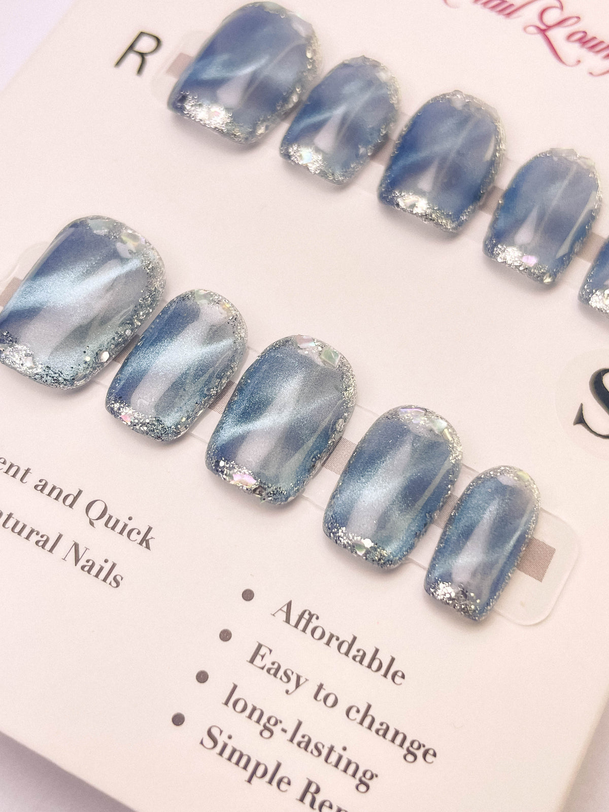 Icy Blue Ocean Press-On Acrylic Nails – New Short Square Shape