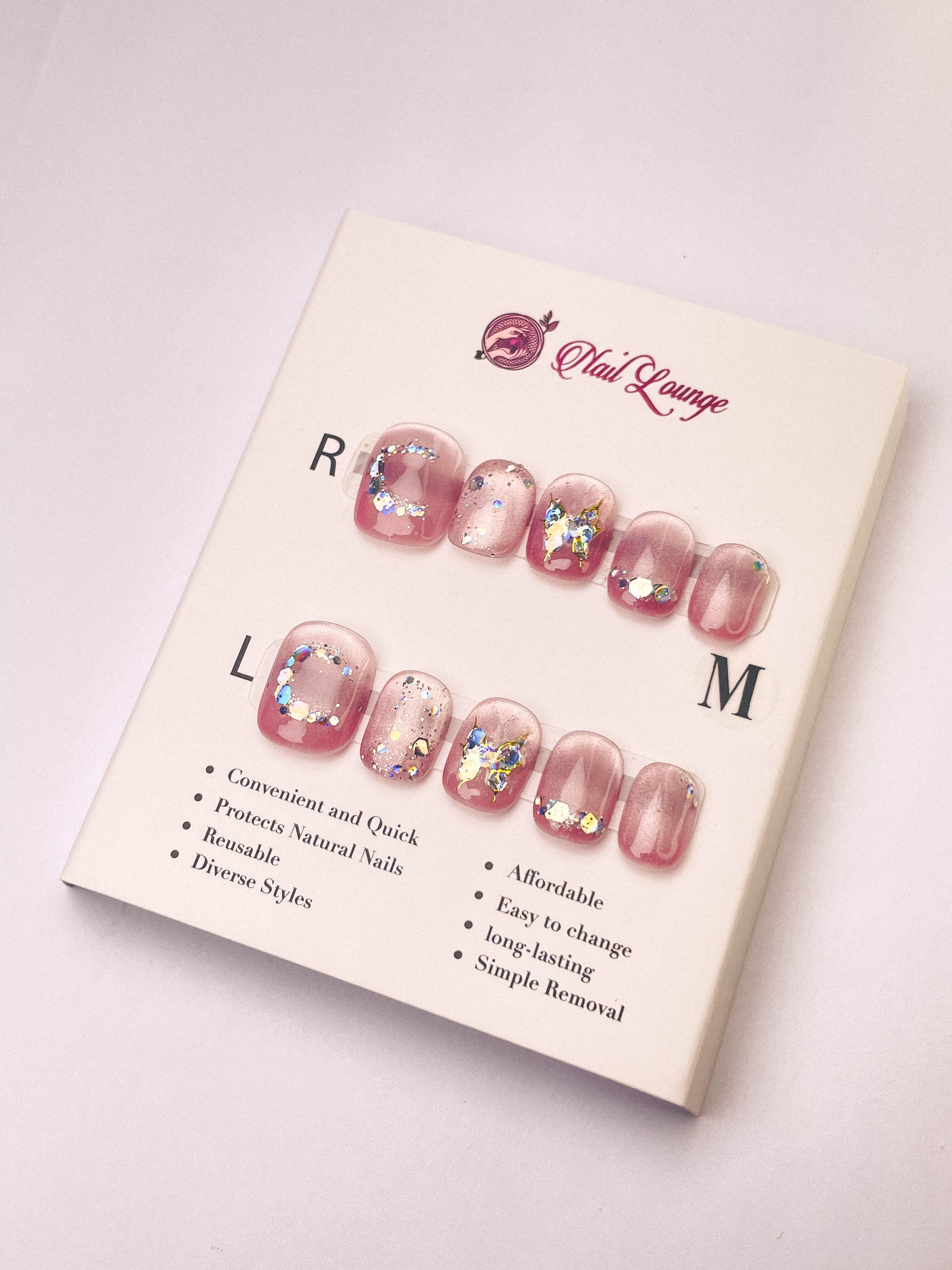 Crystal Color Butterfly Press-On Acrylic Nails – Short Round Shape
