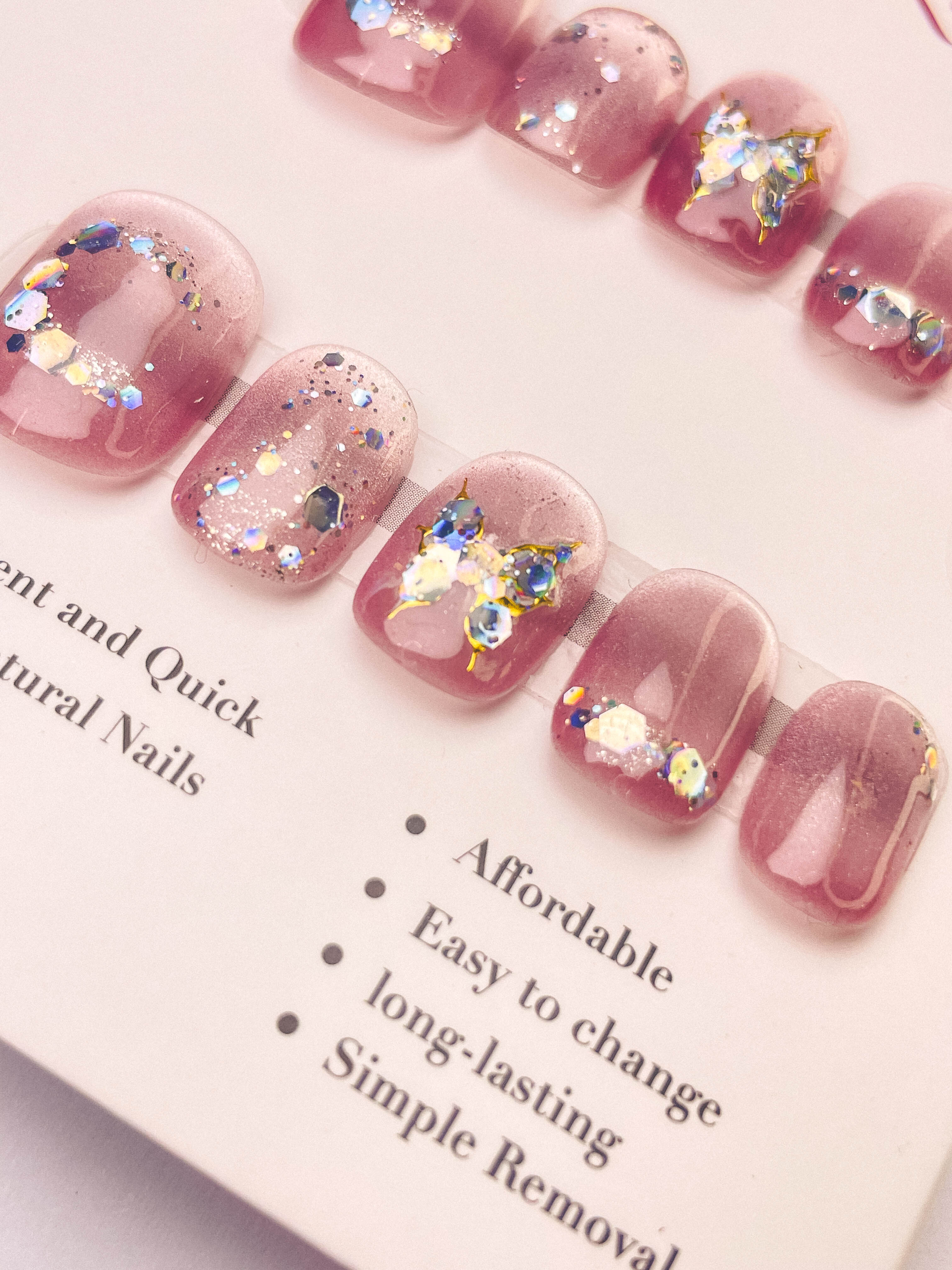 Crystal Color Butterfly Press-On Acrylic Nails – Short Round Shape