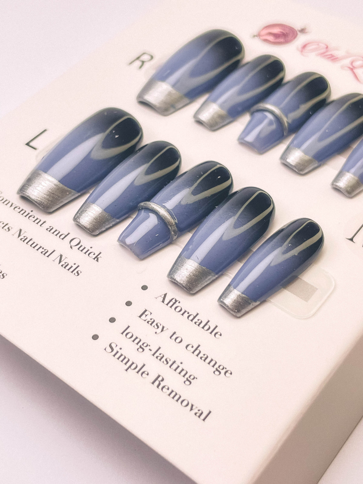 Metallic Gradient Press-On Acrylic Nails – Medium Coffin Shape