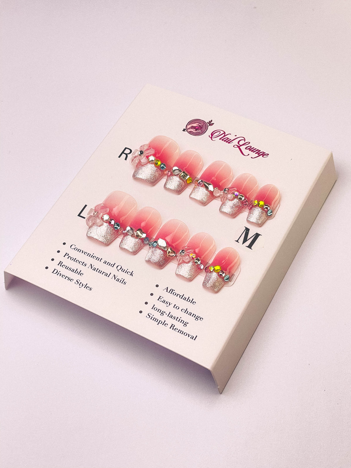 Cherry Blossom Cat Eye Press-On Acrylic Nails – Short Coffin Shape