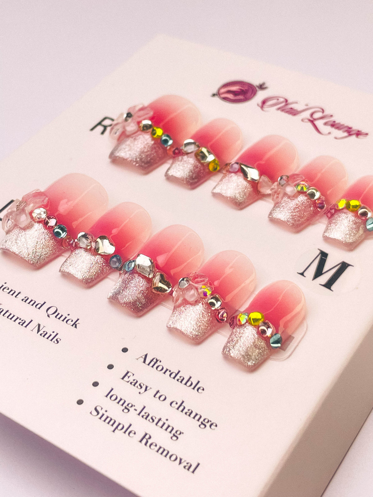 Cherry Blossom Cat Eye Press-On Acrylic Nails – Short Coffin Shape